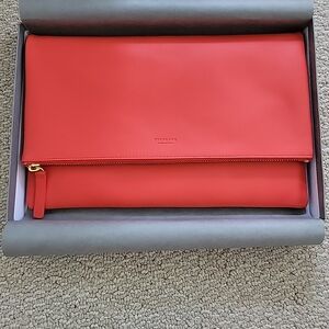 Everlane Coral Red Foldover Leather Clutch